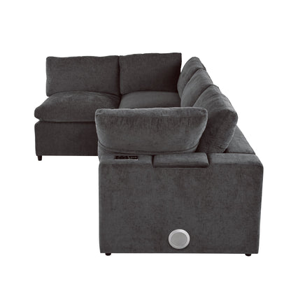 U-style Upholstered Modular Sofa with with Storage Space, USB Charge Ports,Wireless Charging and Built-in Bluetooth Speaker in Arm,Sectional sofa for Living Room Apartment.[old sku:WY000317AAE]