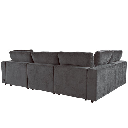 U-style Upholstered Modular Sofa with with Storage Space, USB Charge Ports,Wireless Charging and Built-in Bluetooth Speaker in Arm,Sectional sofa for Living Room Apartment.[old sku:WY000317AAE]
