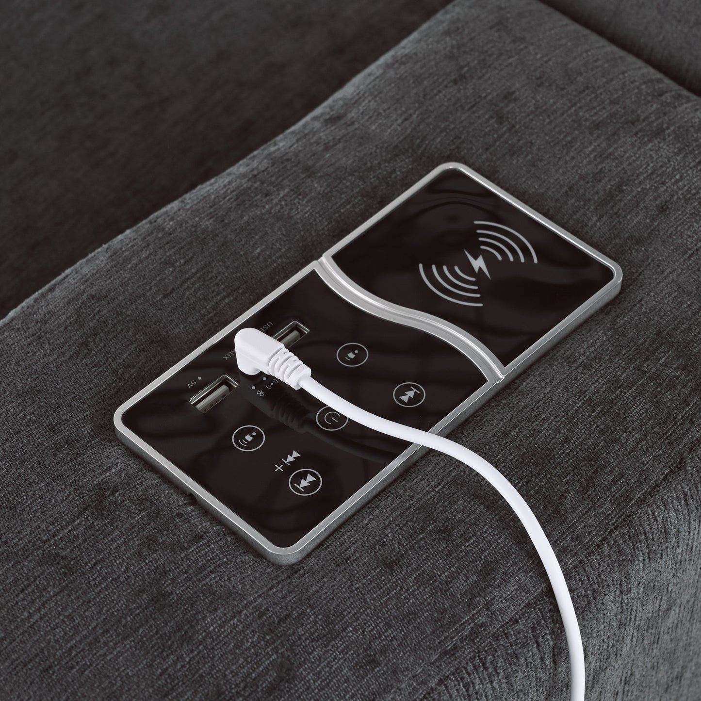 U-style Upholstered Modular Sofa with with Storage Space, USB Charge Ports,Wireless Charging and Built-in Bluetooth Speaker in Arm,Sectional sofa for Living Room Apartment.[old sku:WY000317AAE]