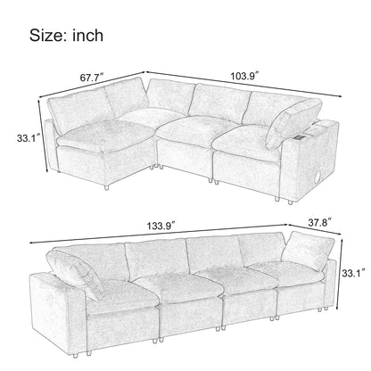 U-style Upholstered Modular Sofa with with Storage Space, USB Charge Ports,Wireless Charging and Built-in Bluetooth Speaker in Arm,Sectional sofa for Living Room Apartment.[old sku:WY000317AAE]