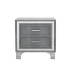 2-Drawer Nightstand with Metal Legs for Bedroom, Mid Century Nightstand Fully Assembled Except Legs and Handles,Velvet Bedside Table-Gray