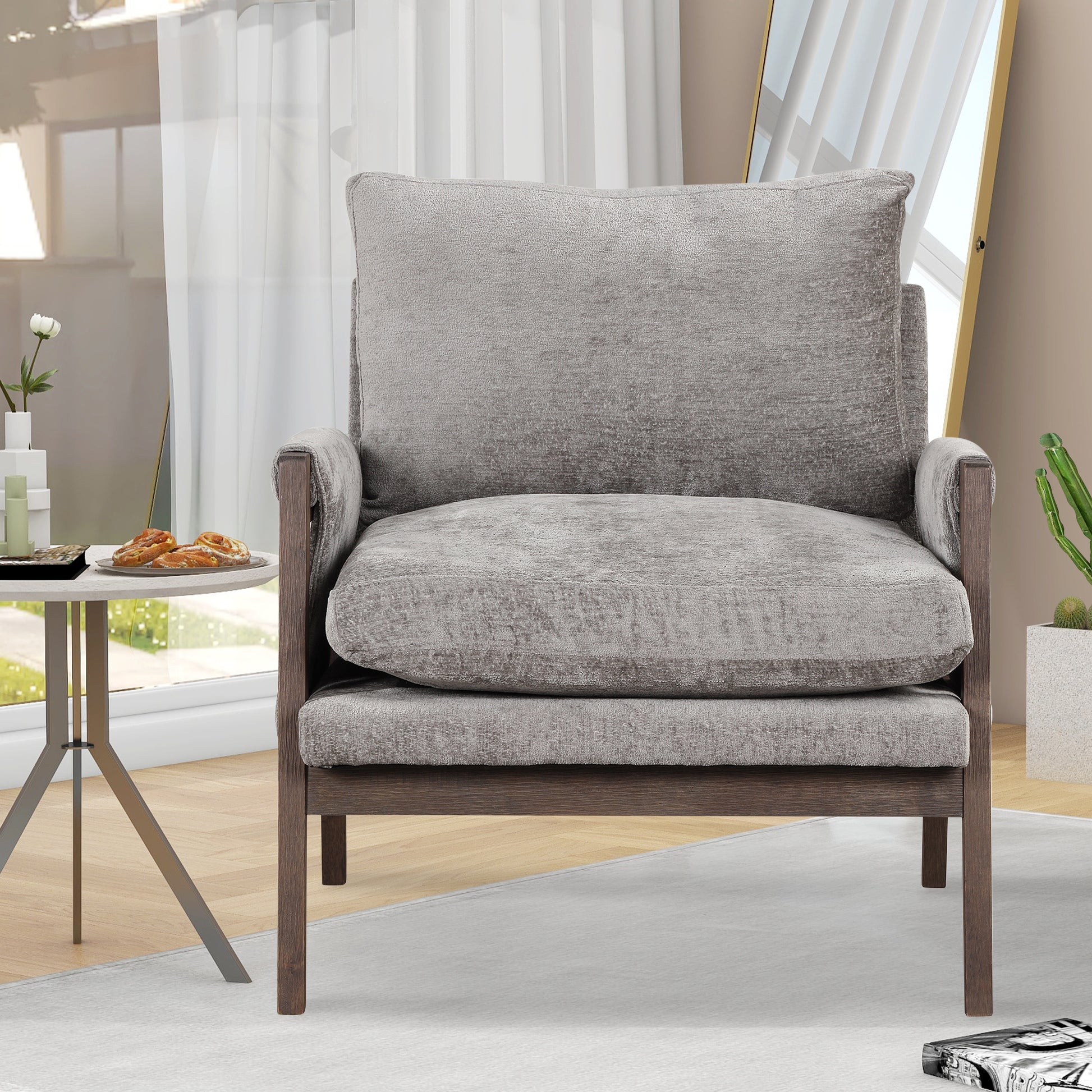 Kelly Mid-Century Modern Velvet Accent Armchair, Gray