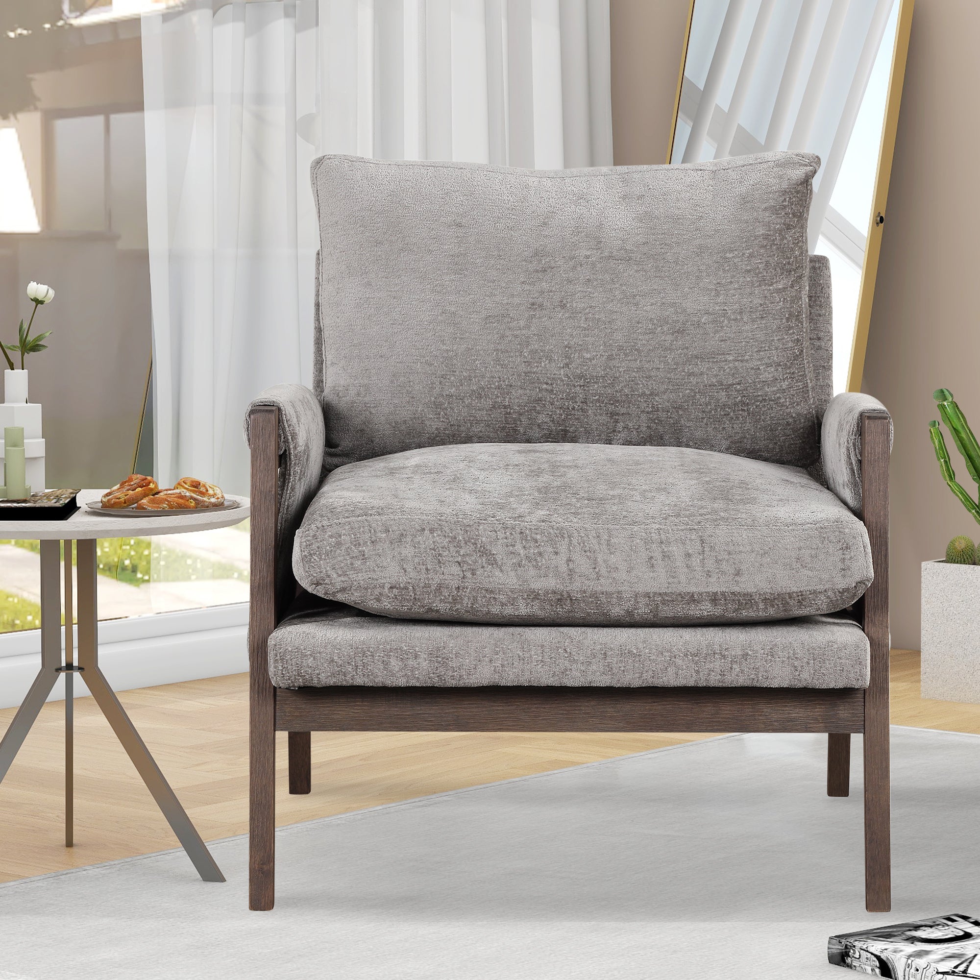 Kelly Mid-Century Modern Velvet Accent Armchair, Gray