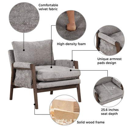 Kelly Mid-Century Modern Velvet Accent Armchair, Gray