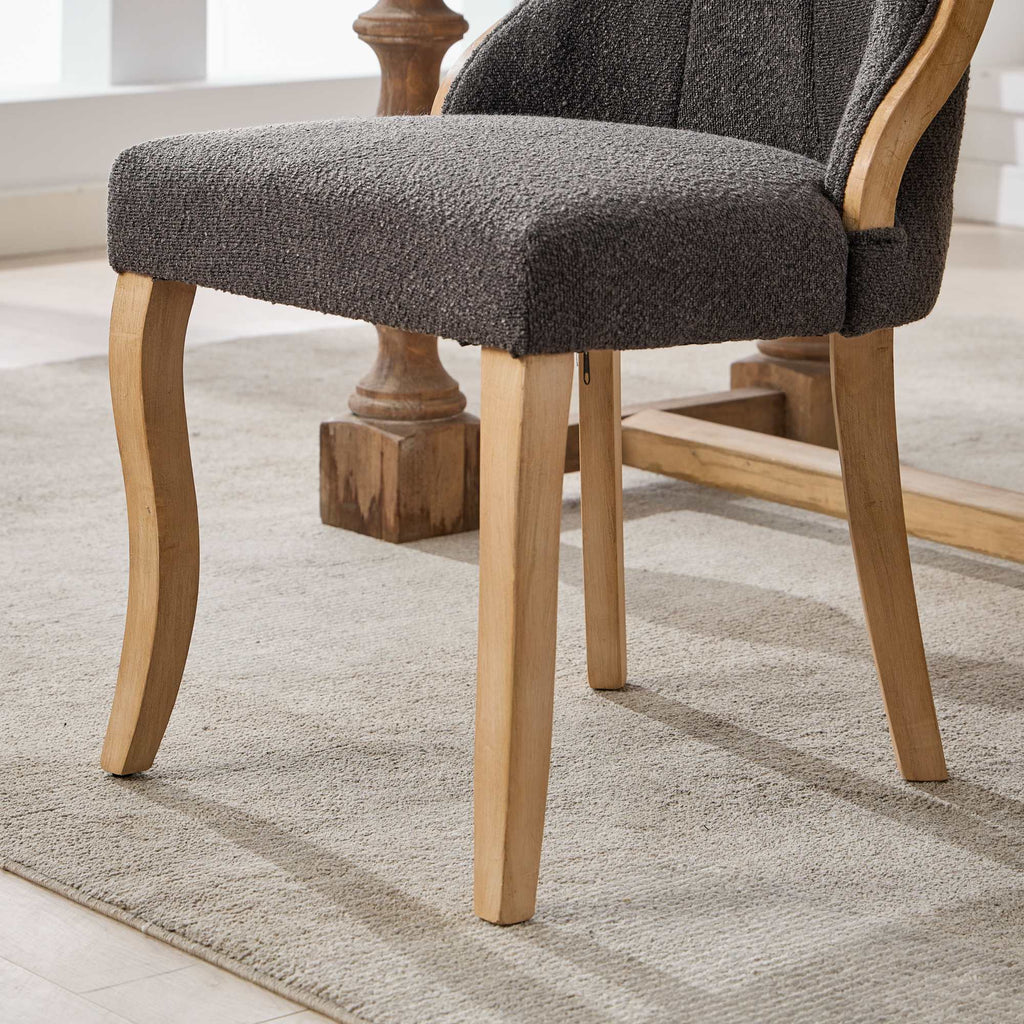 Snow Velvet Dining Chairs, Mid-Century Style with Curved Wood Trim & Sculpted Legs, Upholstered Comfort for Dining/Lounge, Accent Seating with Fluffy Fabric & Sturdy Wood, Set of 2, Gray