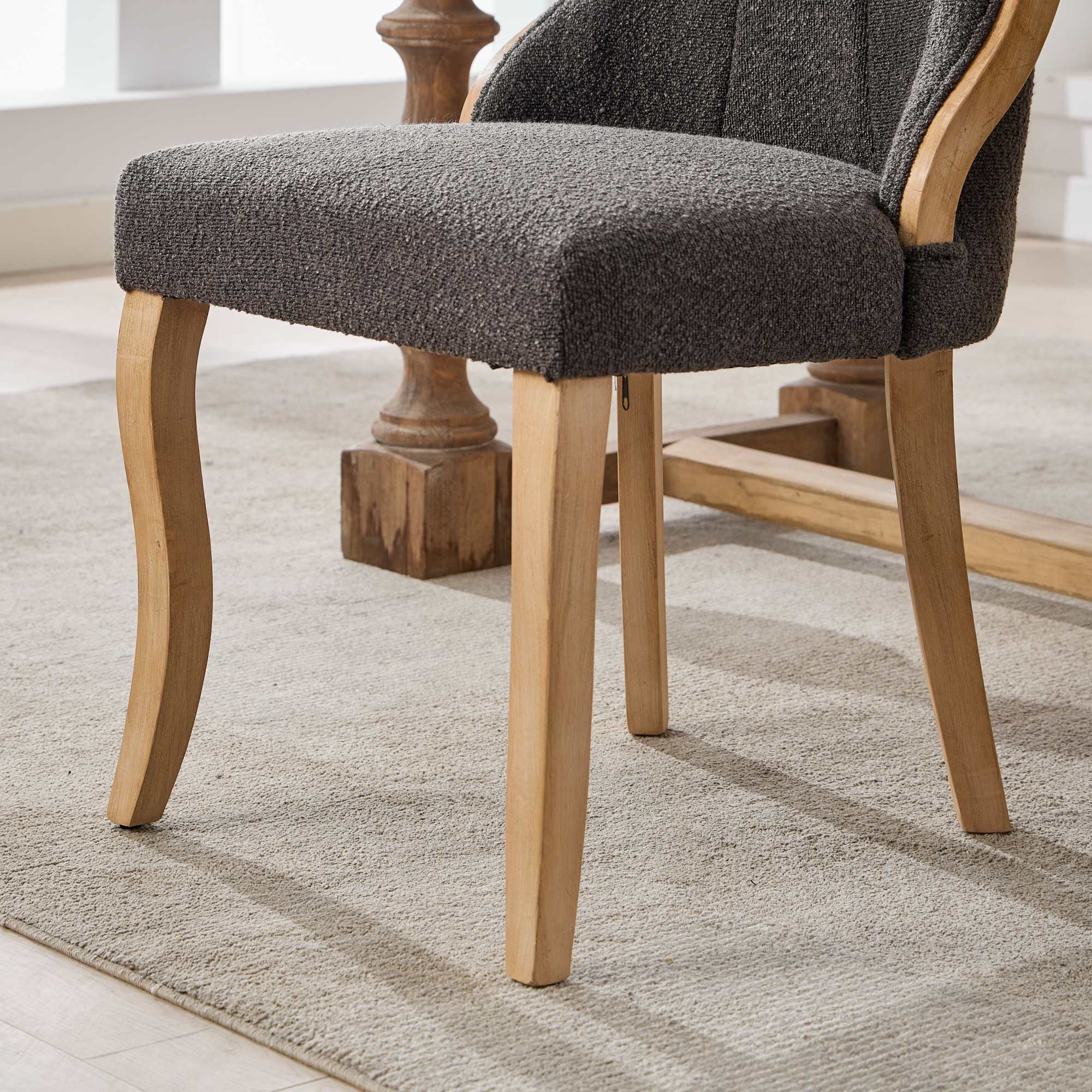 Snow Velvet Dining Chairs, Mid-Century Style with Curved Wood Trim & Sculpted Legs, Upholstered Comfort for Dining/Lounge, Accent Seating with Fluffy Fabric & Sturdy Wood, Set of 2, Gray