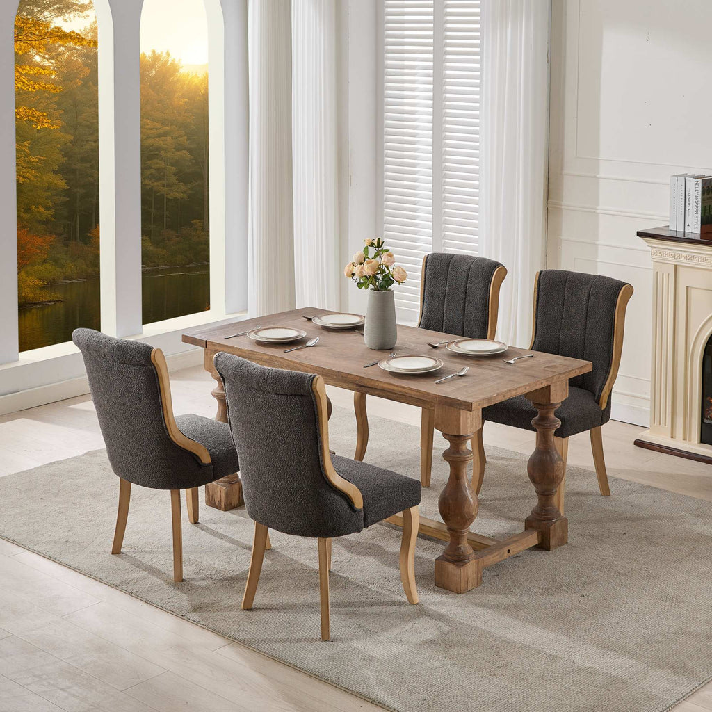 Snow Velvet Dining Chairs, Mid-Century Style with Curved Wood Trim & Sculpted Legs, Upholstered Comfort for Dining/Lounge, Accent Seating with Fluffy Fabric & Sturdy Wood, Set of 2, Gray