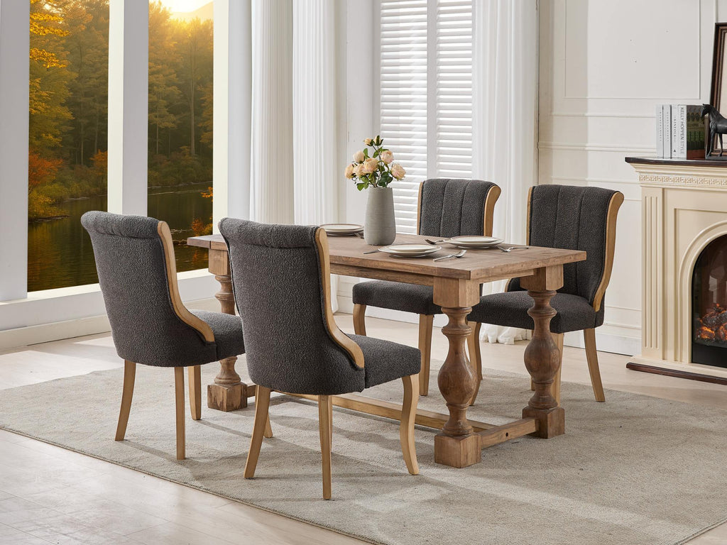 Snow Velvet Dining Chairs, Mid-Century Style with Curved Wood Trim & Sculpted Legs, Upholstered Comfort for Dining/Lounge, Accent Seating with Fluffy Fabric & Sturdy Wood, Set of 2, Gray