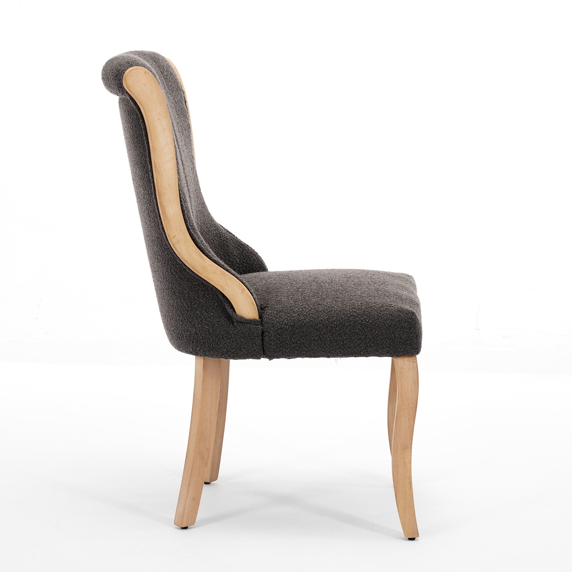 Snow Velvet Dining Chairs, Mid-Century Style with Curved Wood Trim & Sculpted Legs, Upholstered Comfort for Dining/Lounge, Accent Seating with Fluffy Fabric & Sturdy Wood, Set of 2, Gray