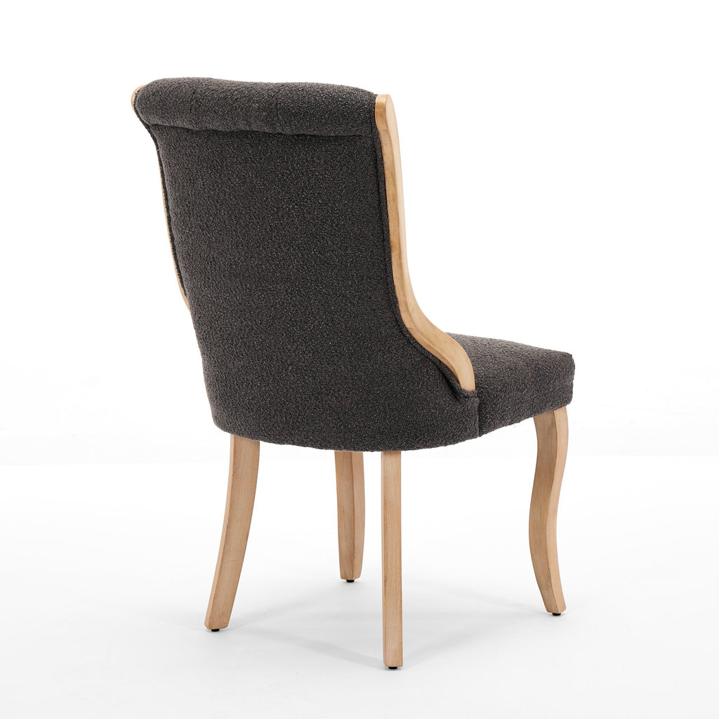 Snow Velvet Dining Chairs, Mid-Century Style with Curved Wood Trim & Sculpted Legs, Upholstered Comfort for Dining/Lounge, Accent Seating with Fluffy Fabric & Sturdy Wood, Set of 2, Gray