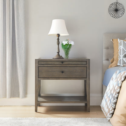Sunveil 1-Drawer Nightstand - Weathered Gray Wood Finish with Modern Features