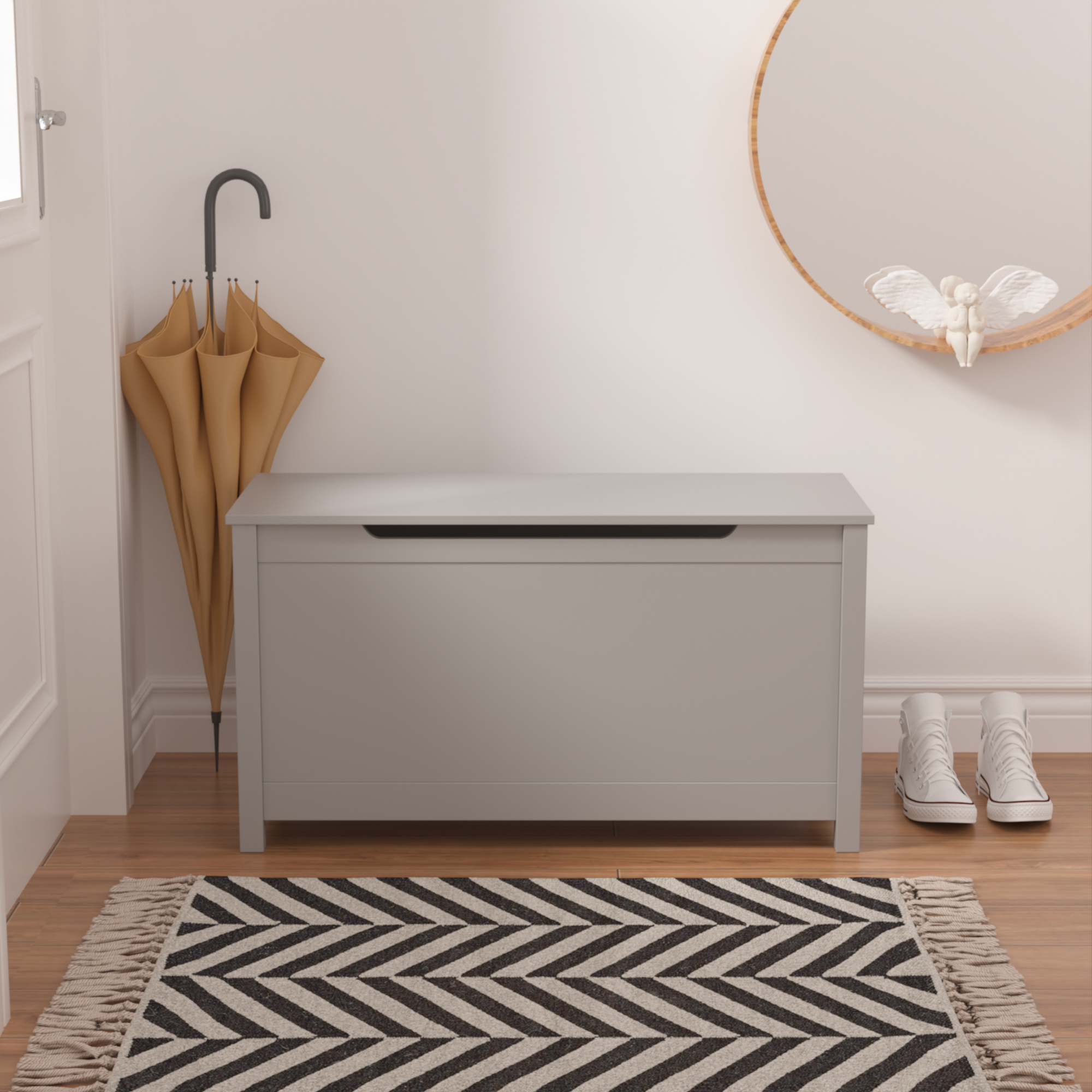 Kids Wooden Toy Box Storage with Safety Hinged Lid for Ages 3+ (Gray)