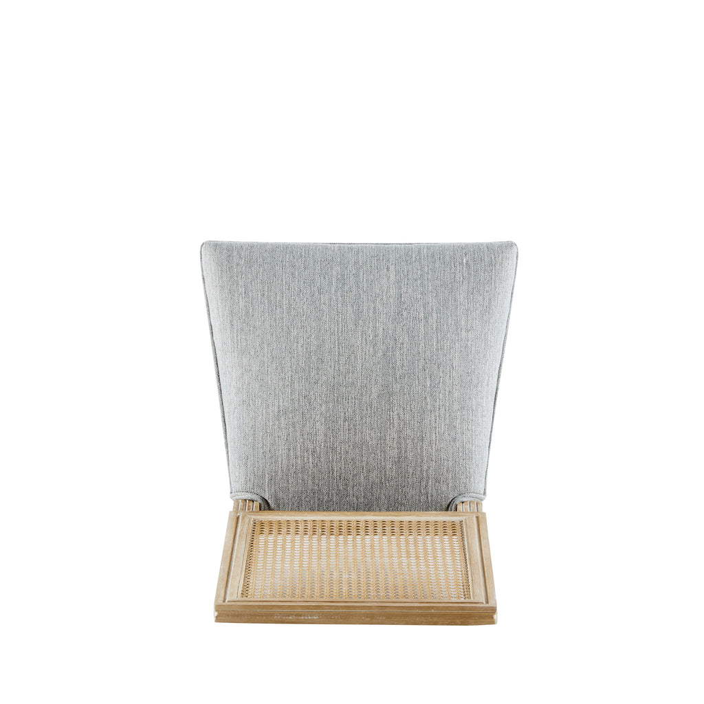 Rustic Weathered Finish French Country Dining Chairs Set - Elegant Cane Backrest & Upholstered Seats, Solid Rubberwood Frame, Grayish Green