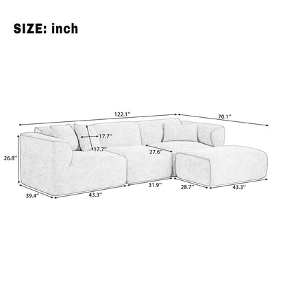 U_Style Luxury living room double-needle cut velvet sofa, 4-seater with pure sponge seat cushions and a detachable footstool, includes 3 throw pillows. Ideal for living rooms, apartments, and more.
