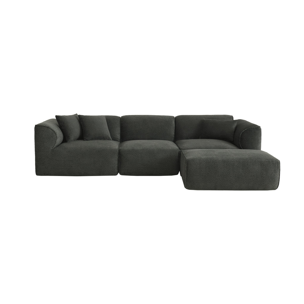 U_Style Luxury living room double-needle cut velvet sofa, 4-seater with pure sponge seat cushions and a detachable footstool, includes 3 throw pillows. Ideal for living rooms, apartments, and more.