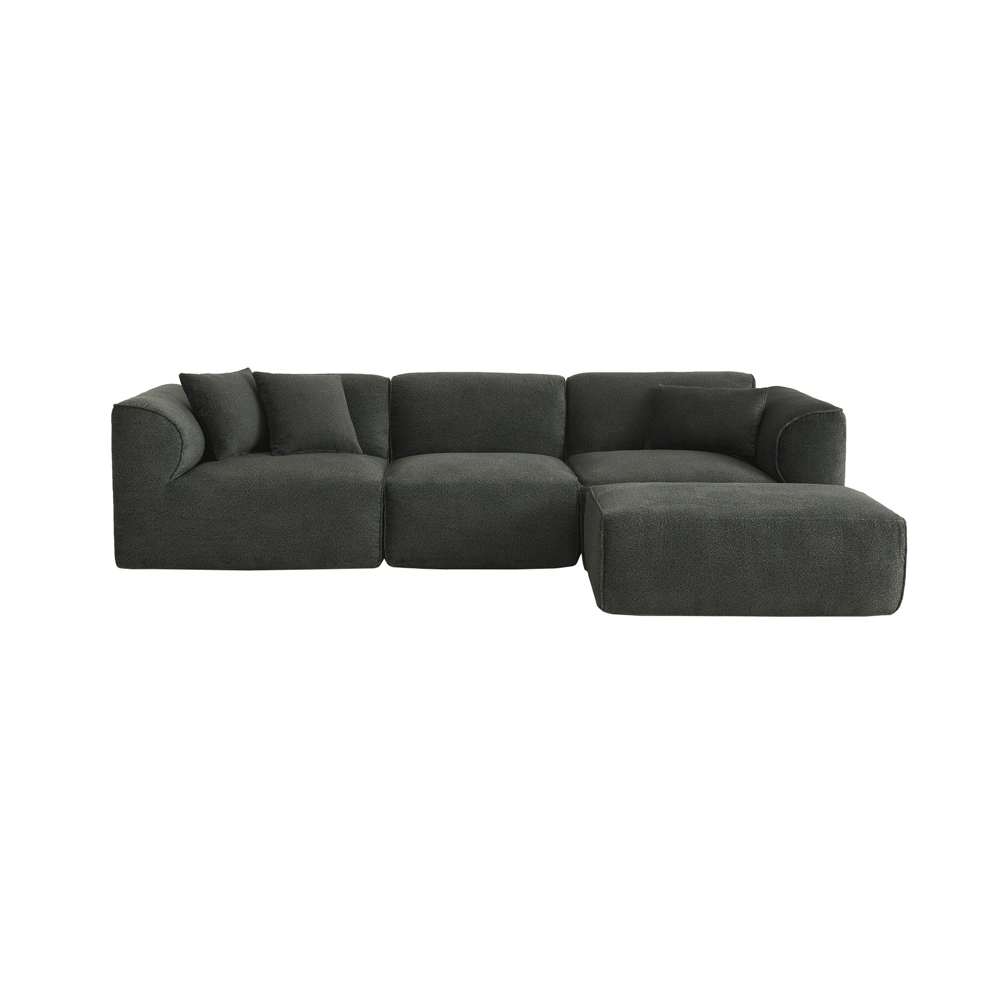 U_Style Luxury living room double-needle cut velvet sofa, 4-seater with pure sponge seat cushions and a detachable footstool, includes 3 throw pillows. Ideal for living rooms, apartments, and more.