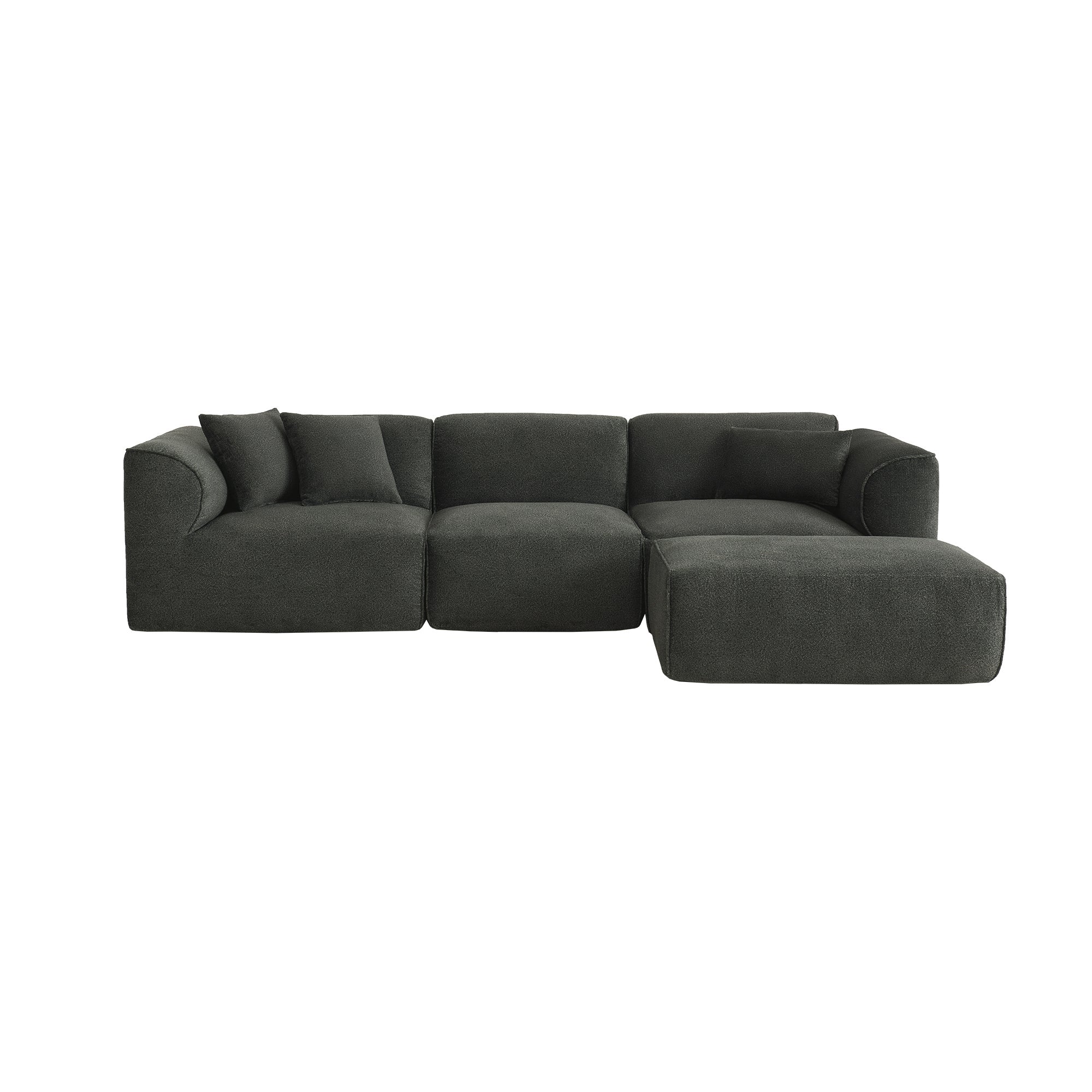 U_Style Luxury living room double-needle cut velvet sofa, 4-seater with pure sponge seat cushions and a detachable footstool, includes 3 throw pillows. Ideal for living rooms, apartments, and more.