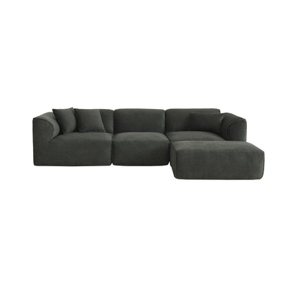 U_Style Luxury living room double-needle cut velvet sofa, 4-seater with pure sponge seat cushions and a detachable footstool, includes 3 throw pillows. Ideal for living rooms, apartments, and more.