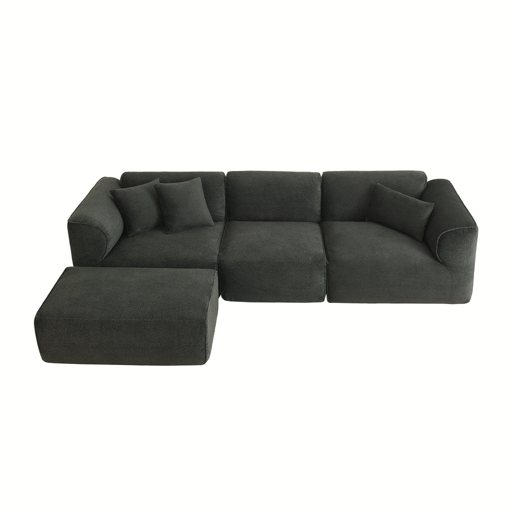 U_Style Luxury living room double-needle cut velvet sofa, 4-seater with pure sponge seat cushions and a detachable footstool, includes 3 throw pillows. Ideal for living rooms, apartments, and more.