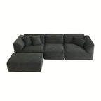 U_Style Luxury living room double-needle cut velvet sofa, 4-seater with pure sponge seat cushions and a detachable footstool, includes 3 throw pillows. Ideal for living rooms, apartments, and more.