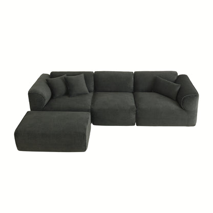 U_Style Luxury living room double-needle cut velvet sofa, 4-seater with pure sponge seat cushions and a detachable footstool, includes 3 throw pillows. Ideal for living rooms, apartments, and more.