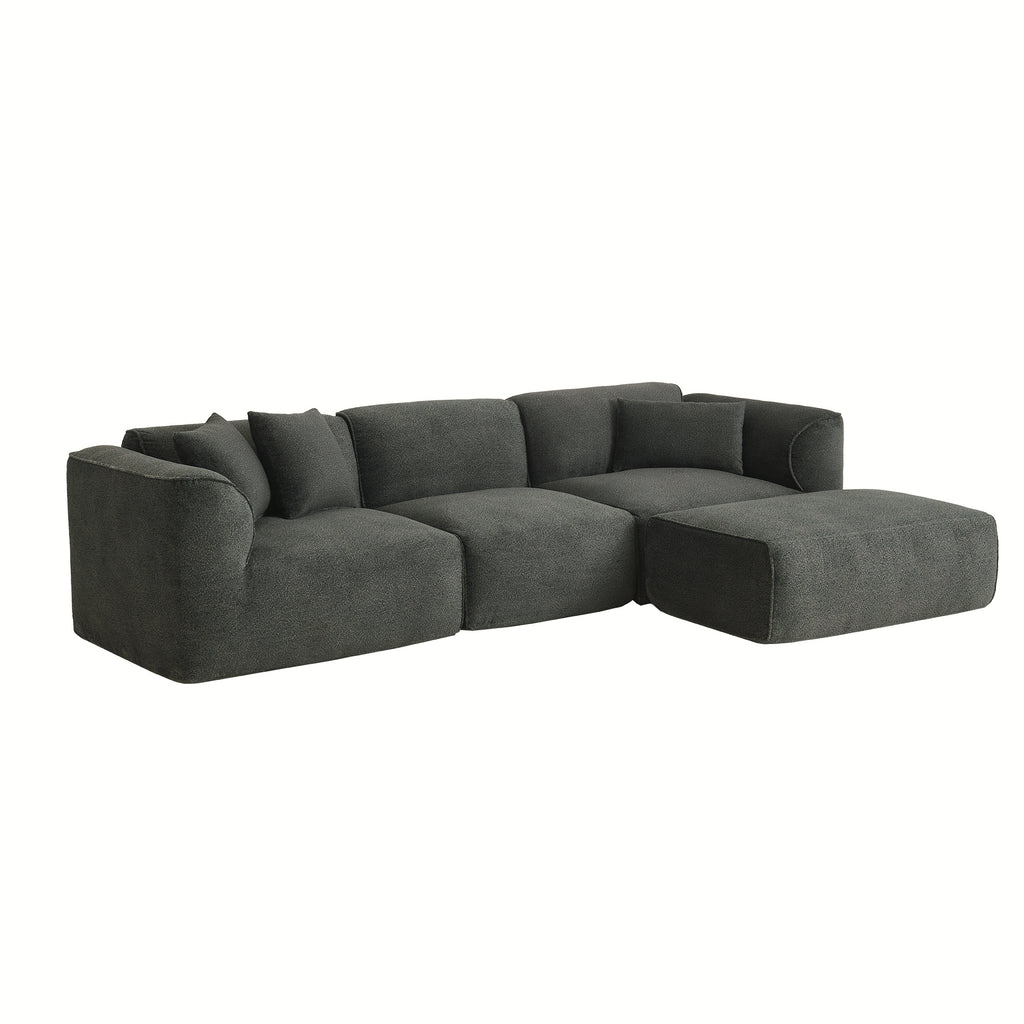 U_Style Luxury living room double-needle cut velvet sofa, 4-seater with pure sponge seat cushions and a detachable footstool, includes 3 throw pillows. Ideal for living rooms, apartments, and more.