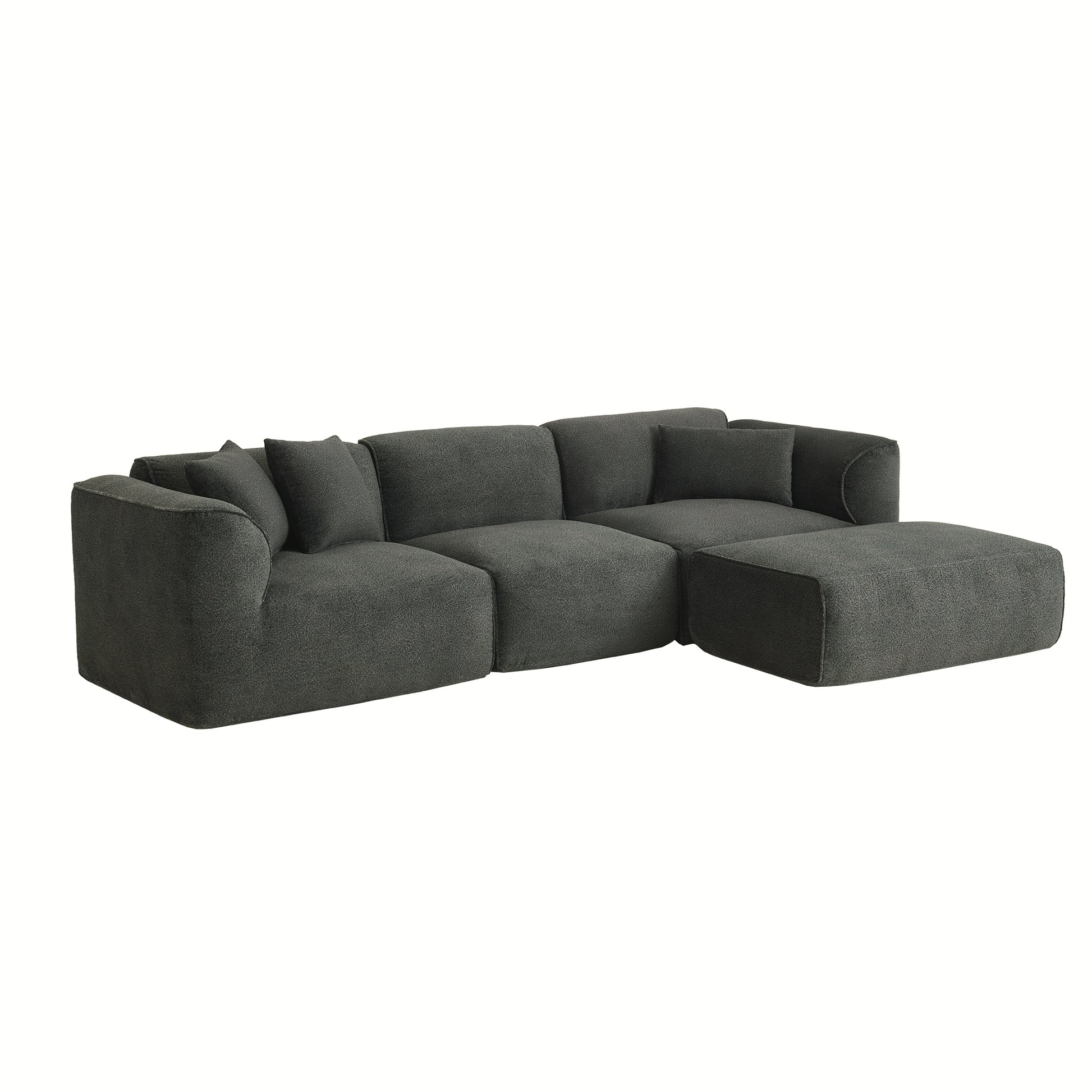 U_Style Luxury living room double-needle cut velvet sofa, 4-seater with pure sponge seat cushions and a detachable footstool, includes 3 throw pillows. Ideal for living rooms, apartments, and more.