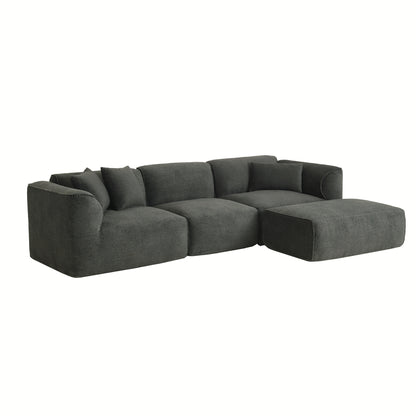 U_Style Luxury living room double-needle cut velvet sofa, 4-seater with pure sponge seat cushions and a detachable footstool, includes 3 throw pillows. Ideal for living rooms, apartments, and more.