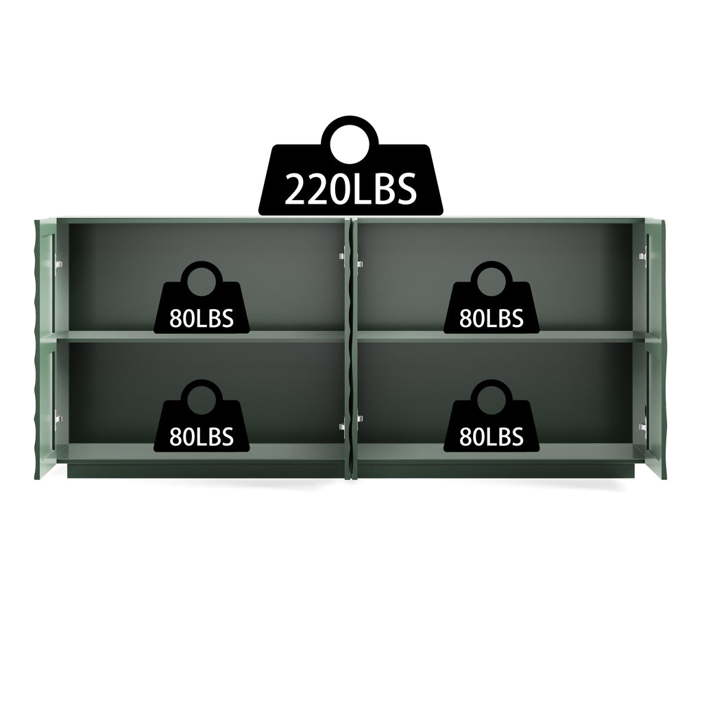 Sideboard Buffet Cabinet, 59'Green Accent Cabinet with 4 Doors, Mid Century Modern Pantry Cabinet, Wood Buffet Cabinet, Media Cabinet, Console Cabinet, Cabinet for Entryway, Living Room, Dining Room Sideboard