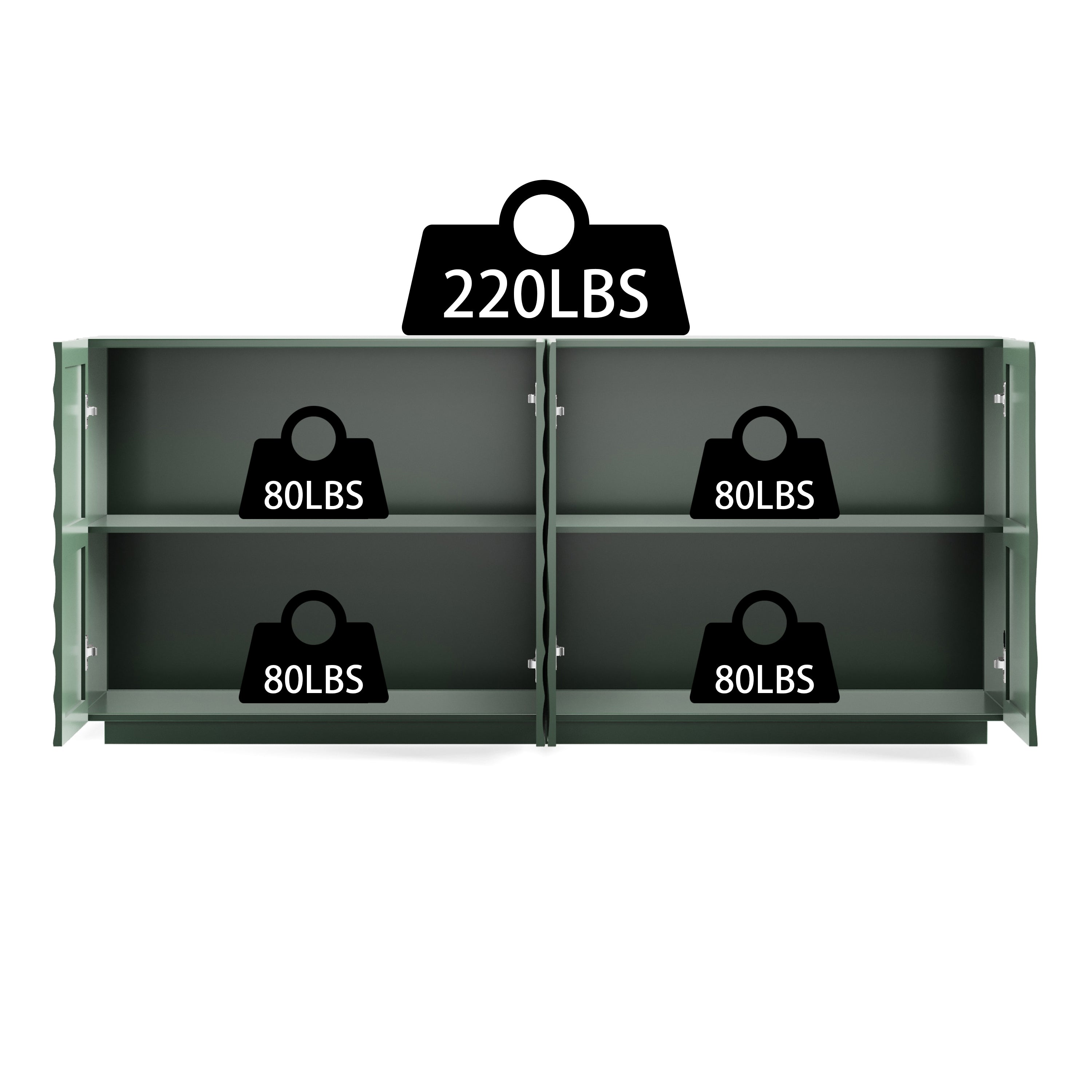 Sideboard Buffet Cabinet, 59'Green Accent Cabinet with 4 Doors, Mid Century Modern Pantry Cabinet, Wood Buffet Cabinet, Media Cabinet, Console Cabinet, Cabinet for Entryway, Living Room, Dining Room Sideboard