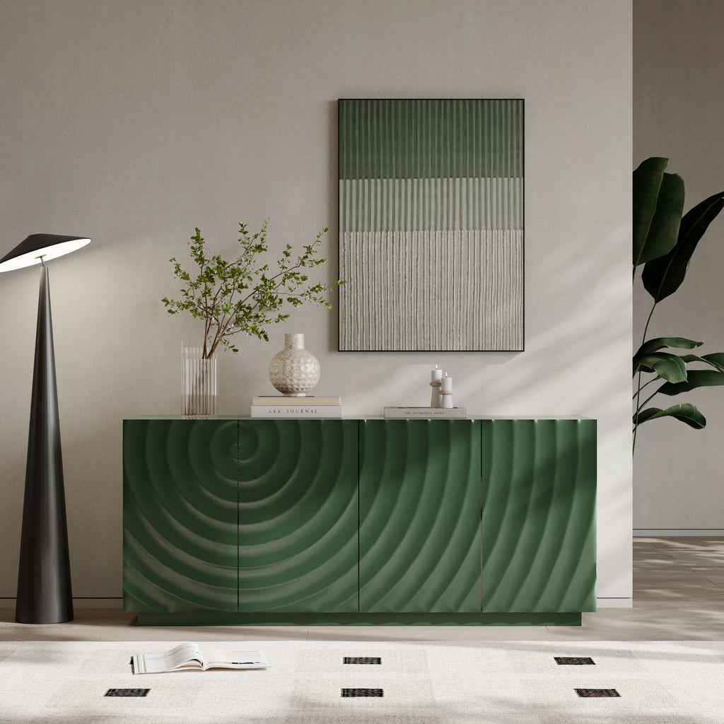 Sideboard Buffet Cabinet, 59'Green Accent Cabinet with 4 Doors, Mid Century Modern Pantry Cabinet, Wood Buffet Cabinet, Media Cabinet, Console Cabinet, Cabinet for Entryway, Living Room, Dining Room Sideboard