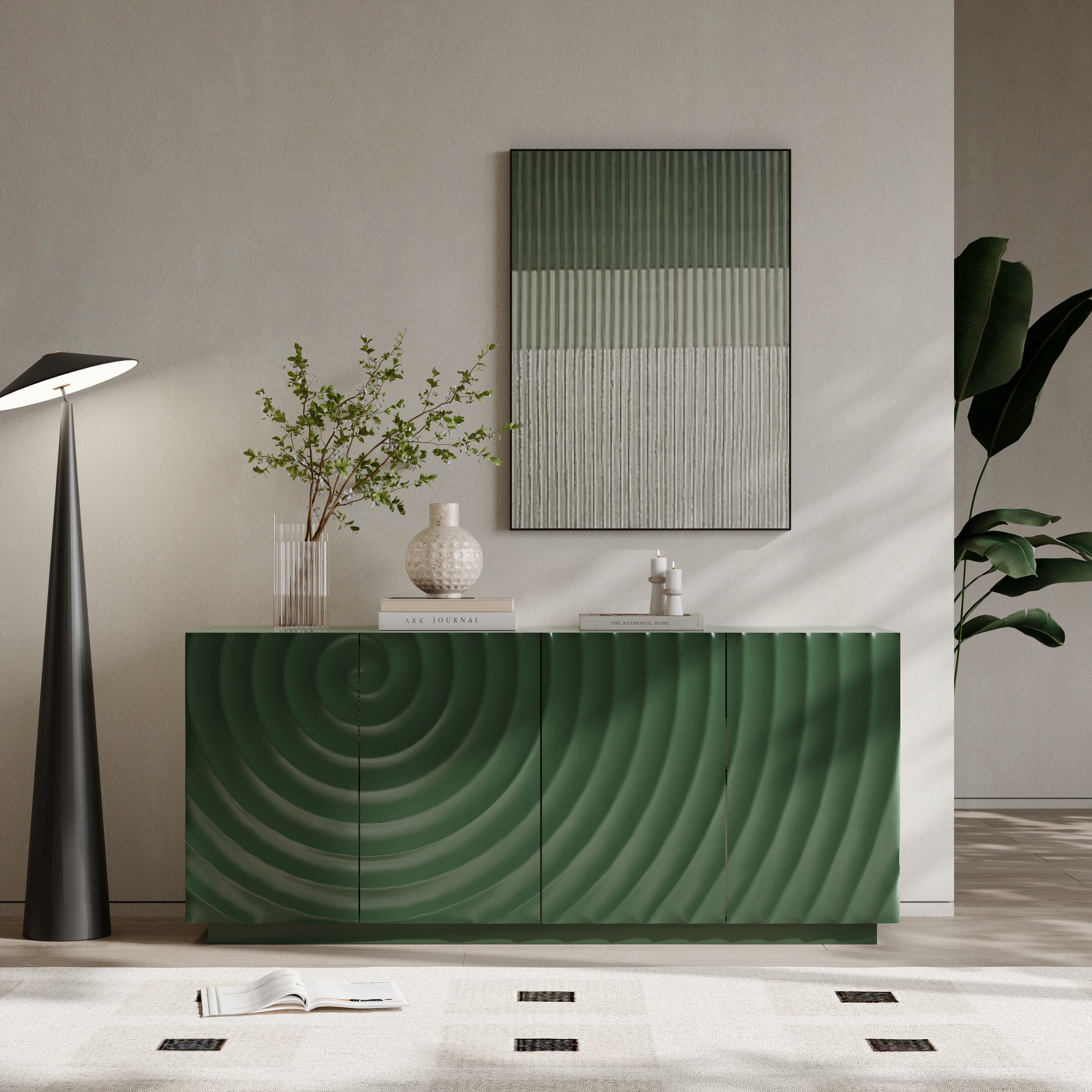 Sideboard Buffet Cabinet, 59'Green Accent Cabinet with 4 Doors, Mid Century Modern Pantry Cabinet, Wood Buffet Cabinet, Media Cabinet, Console Cabinet, Cabinet for Entryway, Living Room, Dining Room Sideboard