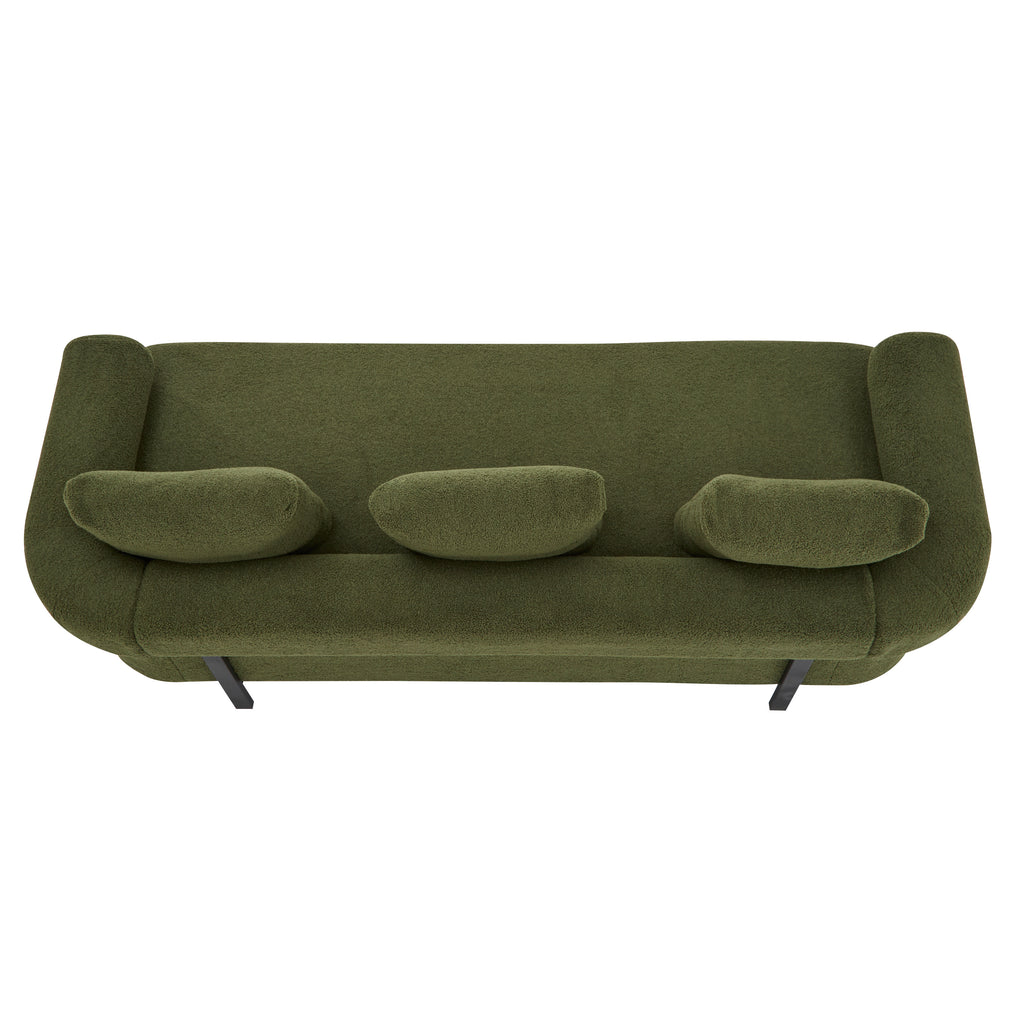 78' Modern 3-Seater Green Upholstered Sofa, Oversized Comfy Couch with 3 Plush Pillows for Living Room, Bedroom, Apartment