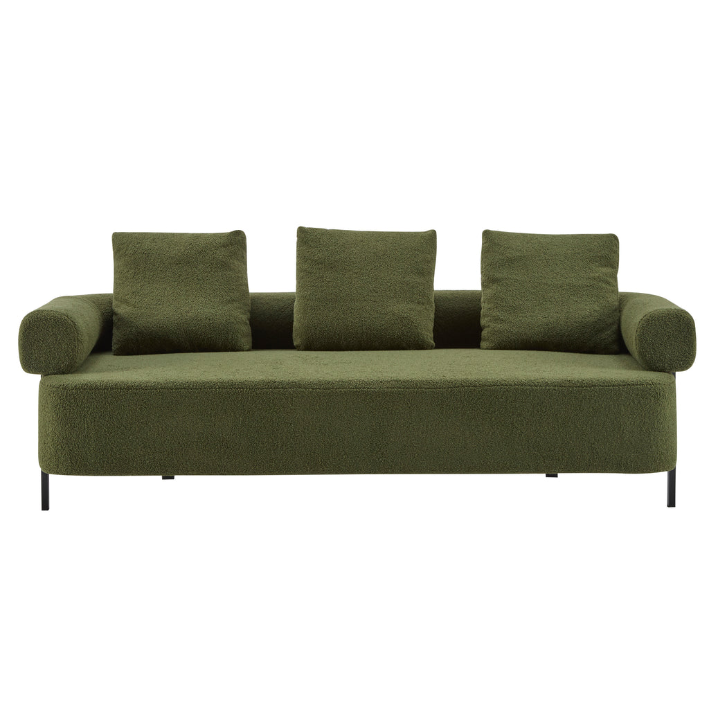 78' Modern 3-Seater Green Upholstered Sofa, Oversized Comfy Couch with 3 Plush Pillows for Living Room, Bedroom, Apartment