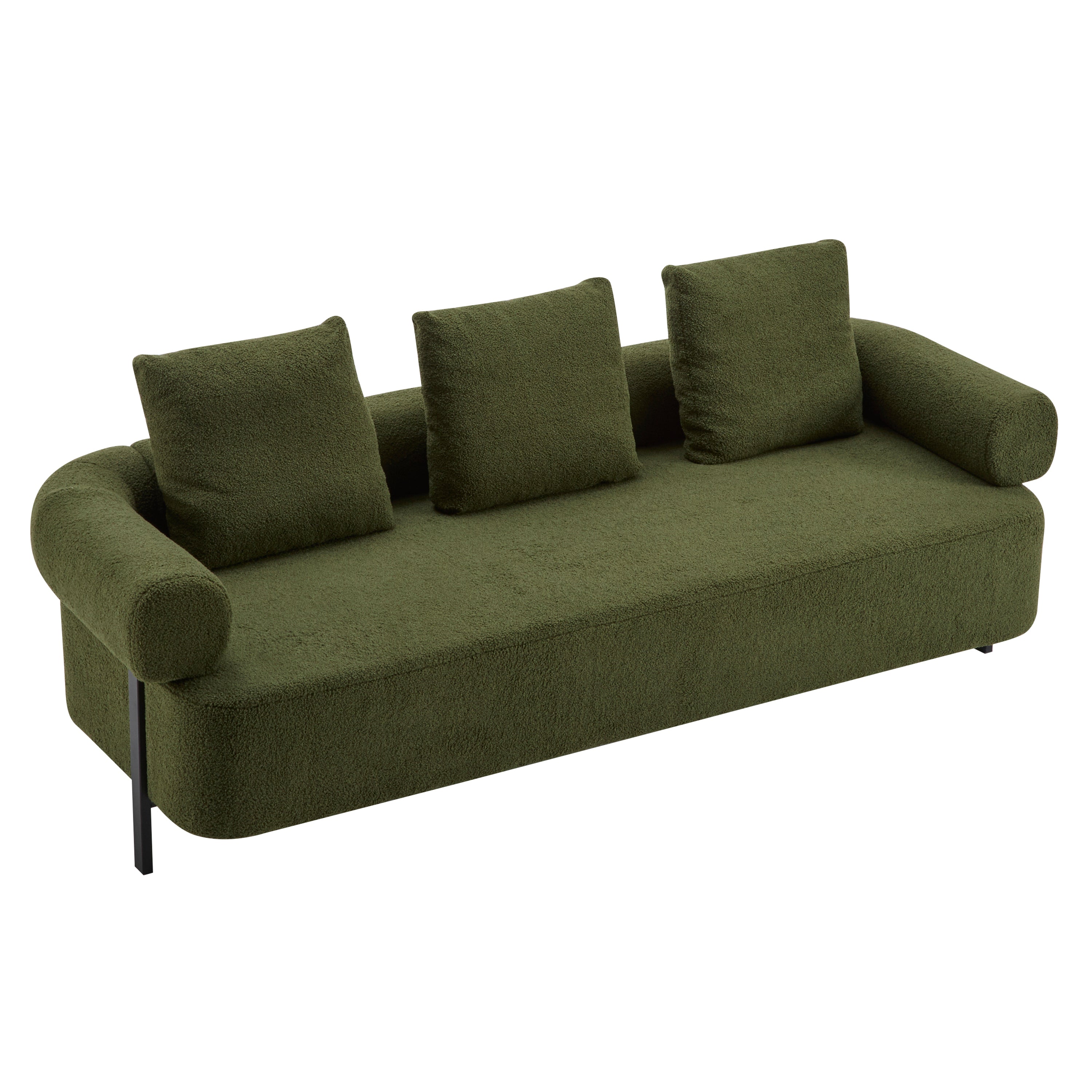 78' Modern 3-Seater Green Upholstered Sofa, Oversized Comfy Couch with 3 Plush Pillows for Living Room, Bedroom, Apartment