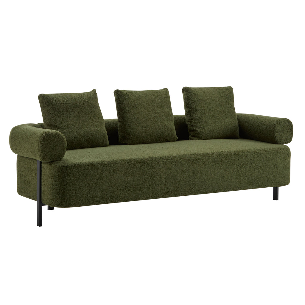78' Modern 3-Seater Green Upholstered Sofa, Oversized Comfy Couch with 3 Plush Pillows for Living Room, Bedroom, Apartment