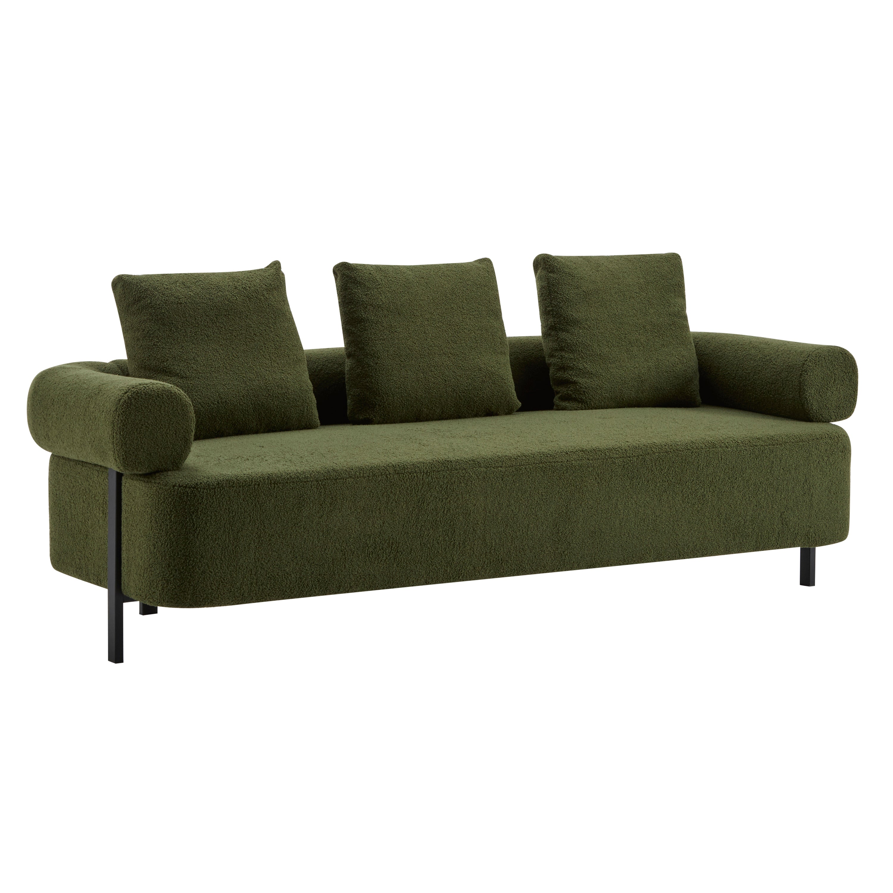 78' Modern 3-Seater Green Upholstered Sofa, Oversized Comfy Couch with 3 Plush Pillows for Living Room, Bedroom, Apartment
