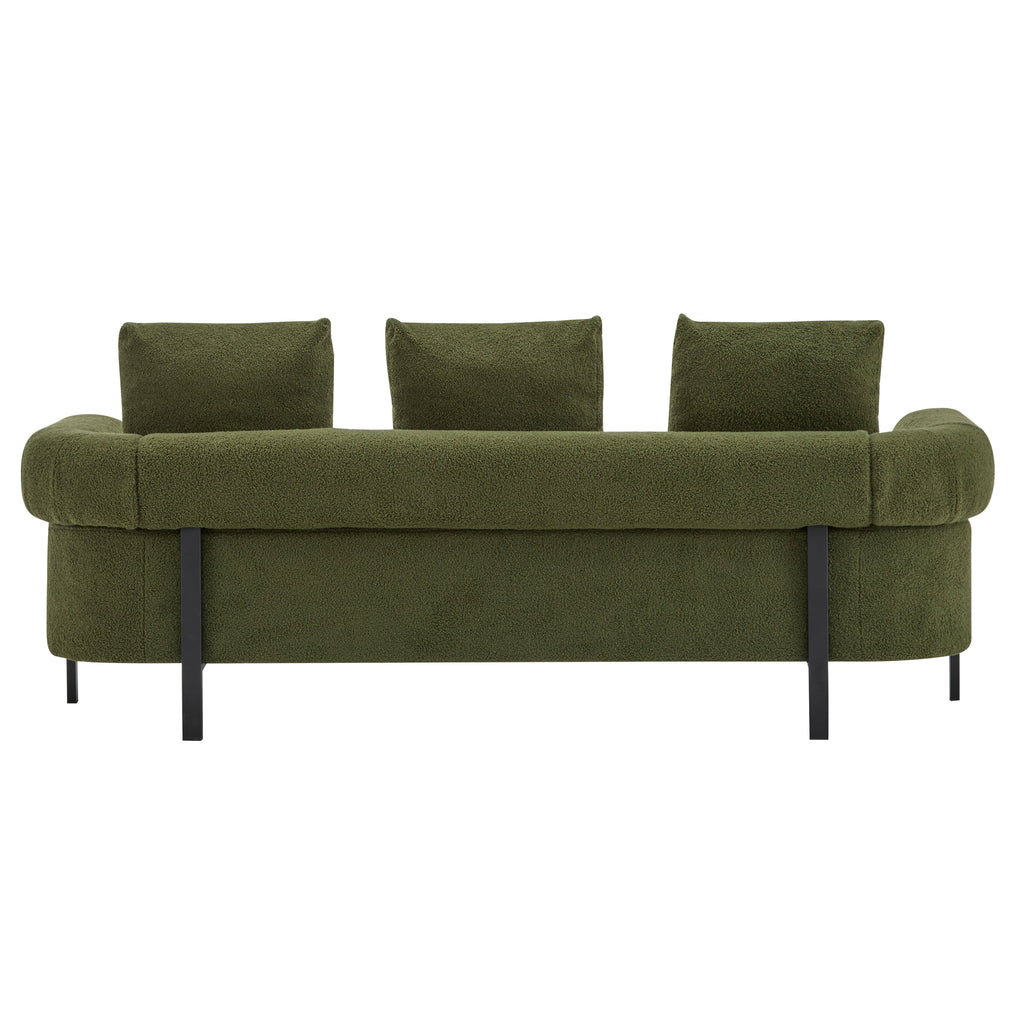 78' Modern 3-Seater Green Upholstered Sofa, Oversized Comfy Couch with 3 Plush Pillows for Living Room, Bedroom, Apartment