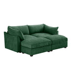 2 Seater Sofa With Footrest , 2-Seat Sofa with 2 Movable Ottoman, Pull out Storage Drawer Under Each Seat,Chenille Green