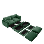2 Seater Sofa With Footrest , 2-Seat Sofa with 2 Movable Ottoman, Pull out Storage Drawer Under Each Seat,Chenille Green