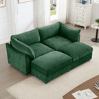 2 Seater Sofa With Footrest , 2-Seat Sofa with 2 Movable Ottoman, Pull out Storage Drawer Under Each Seat,Chenille Green