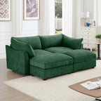 2 Seater Sofa With Footrest , 2-Seat Sofa with 2 Movable Ottoman, Pull out Storage Drawer Under Each Seat,Chenille Green