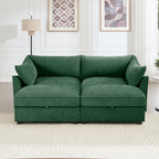 2 Seater Sofa With Footrest , 2-Seat Sofa with 2 Movable Ottoman, Pull out Storage Drawer Under Each Seat,Chenille Green