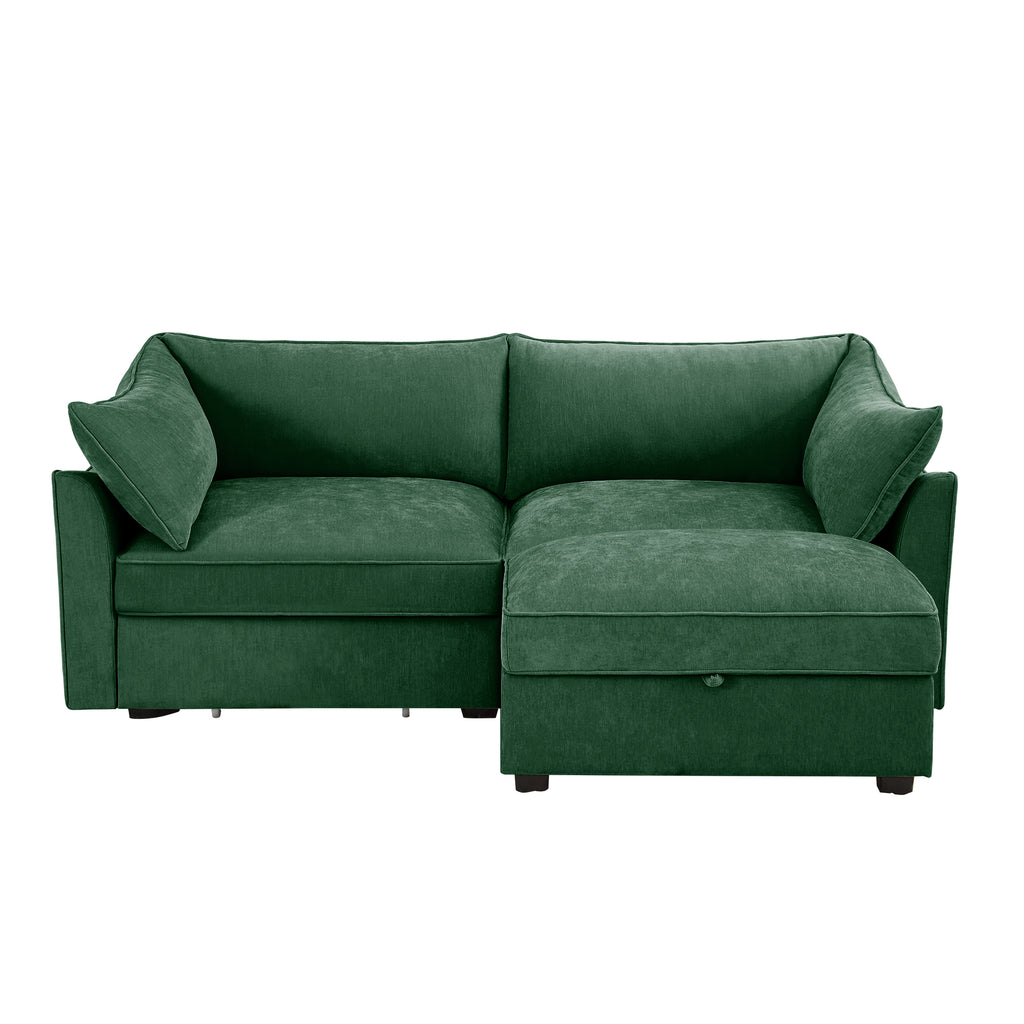 2 Seater Sofa With Footrest , 2-Seat Sofa with 1 Movable Ottoman, Pull out Storage Drawer Under Each Seat,Chenille Green