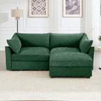 2 Seater Sofa With Footrest , 2-Seat Sofa with 1 Movable Ottoman, Pull out Storage Drawer Under Each Seat,Chenille Green