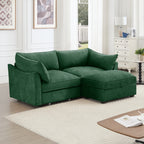 2 Seater Sofa With Footrest , 2-Seat Sofa with 1 Movable Ottoman, Pull out Storage Drawer Under Each Seat,Chenille Green