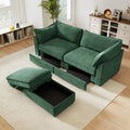 2 Seater Sofa With Footrest , 2-Seat Sofa with 1 Movable Ottoman, Pull out Storage Drawer Under Each Seat,Chenille Green