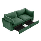 2 Seater Sofa With Pull out Storage Drawers Under Each Seat, Crescent-shaped Armrests And Wraparound , Suitable for Small Living Rooms, Chenille Green