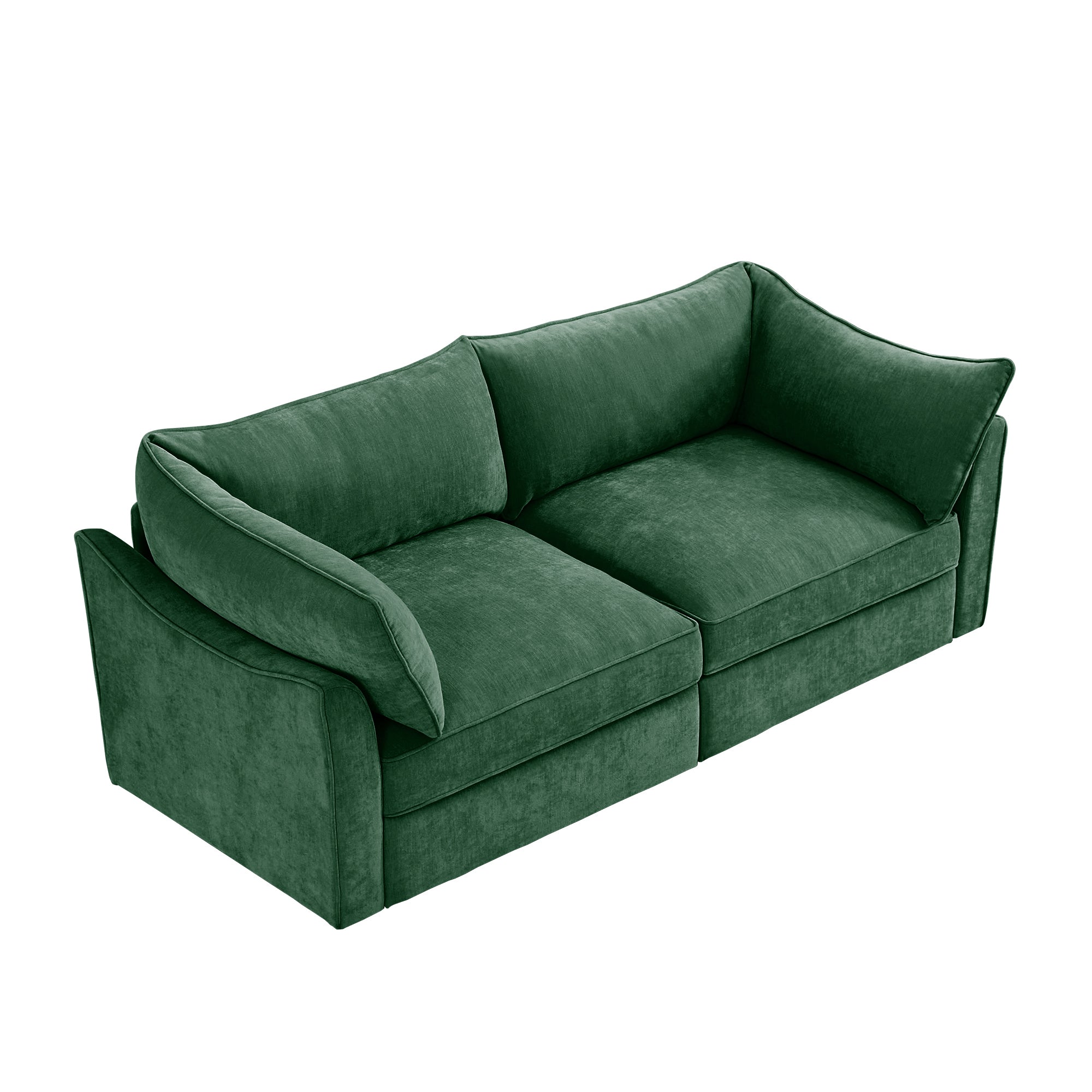 2 Seater Sofa With Pull out Storage Drawers Under Each Seat, Crescent-shaped Armrests And Wraparound , Suitable for Small Living Rooms, Chenille Green