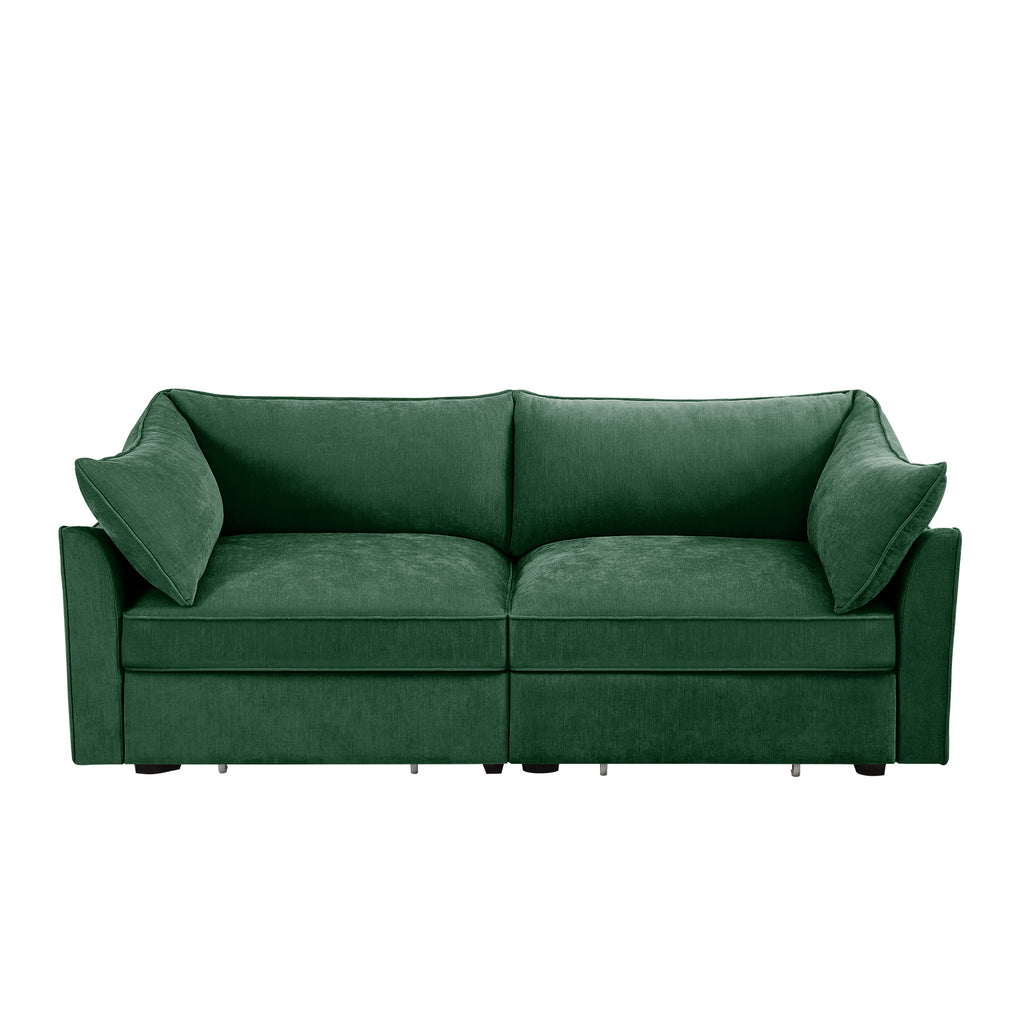 2 Seater Sofa With Pull out Storage Drawers Under Each Seat, Crescent-shaped Armrests And Wraparound , Suitable for Small Living Rooms, Chenille Green